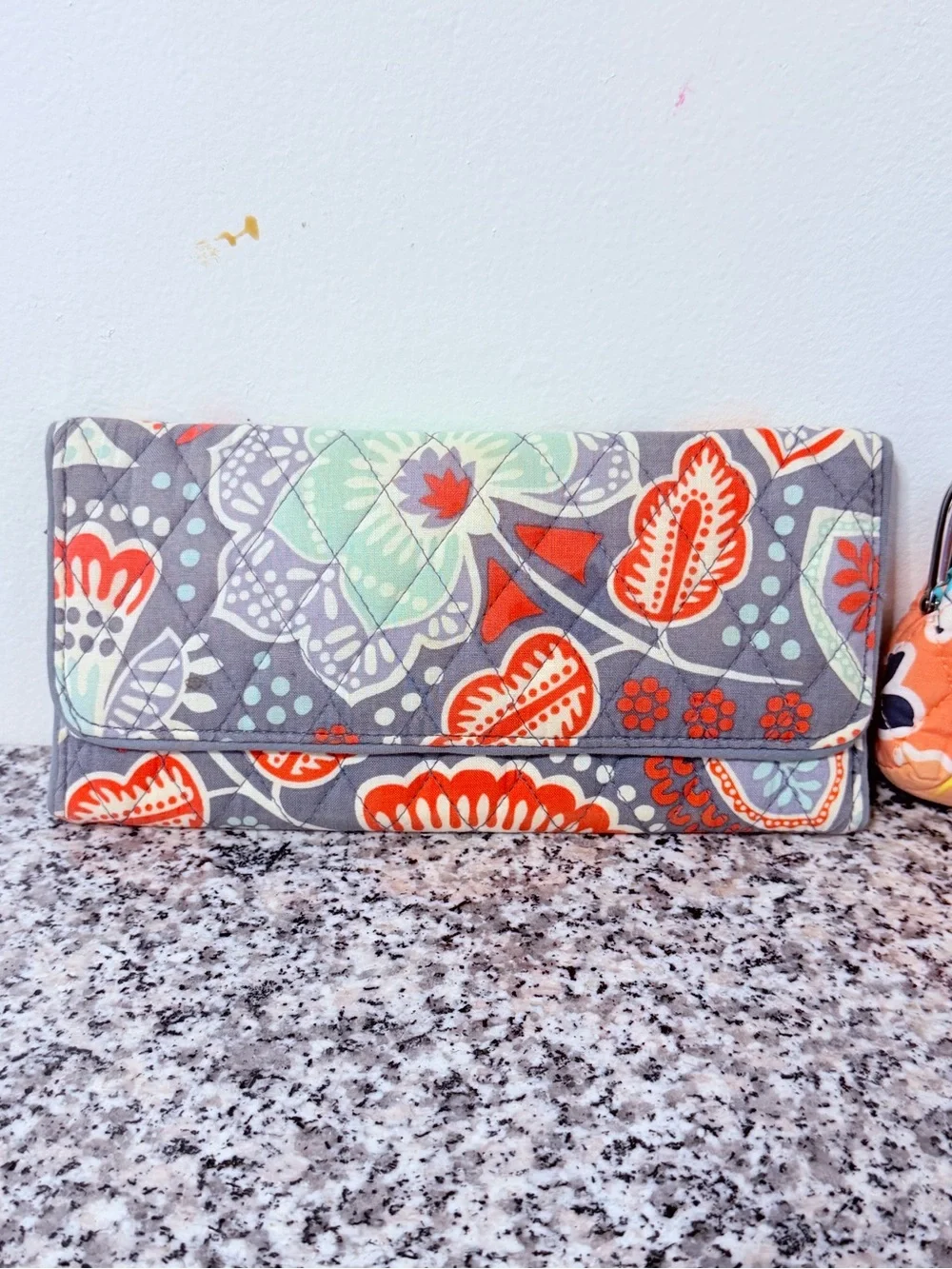 Vera Bradley Floral Quilted Wallet and Coin Purse Set in Gray and Orange - Picture 2 of 13